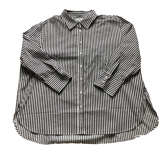 NWT Isaac Mizrahi Cotton Sateen Printed Black & White Striped Classic Shirt - Picture 2 of 4